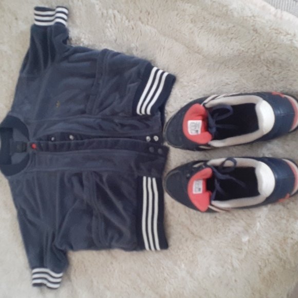 Adidas Rare Blokecore Vintage Y2K 70s  Velour Short Sleeve Jacket Leather Sneaks - Picture 4 of 12